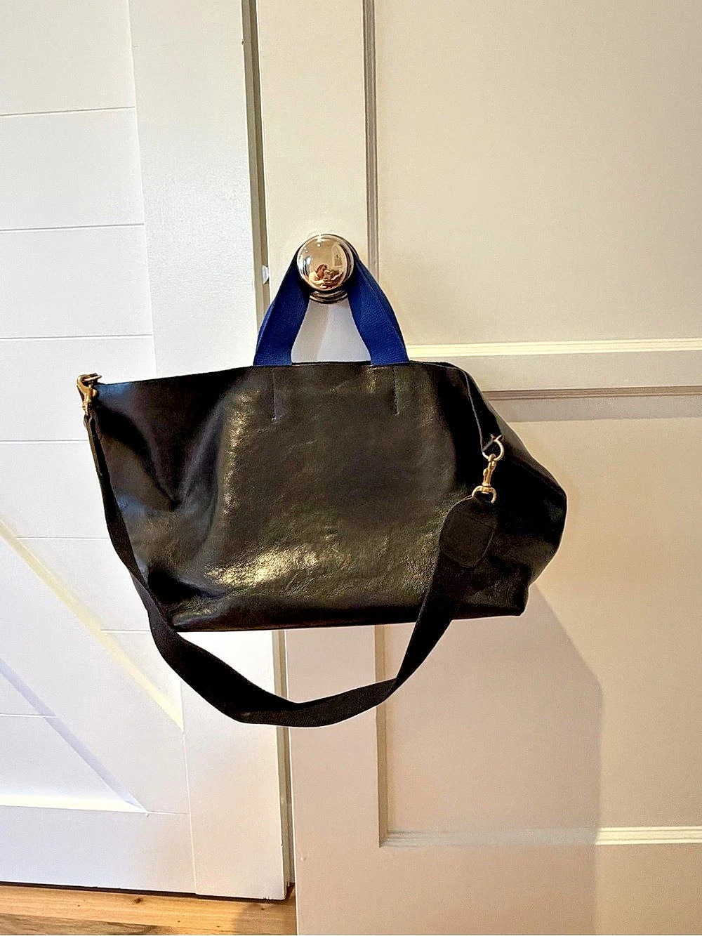 Clare V. Grand Bateau Tote. Black & Blue